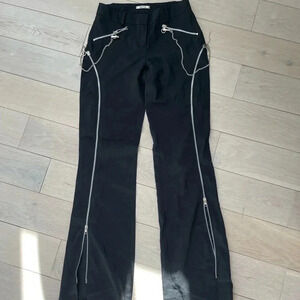 𝅺BLACK‎ zipper pants with chains